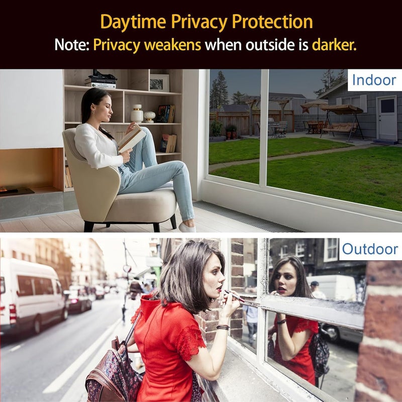 Dwersty One Way Daytime Window Privacy Film See Out Not in, Window Tint for Home, Reflective Mirror Glass Windows Coverings Sun Heat UV Blocking, Black-Silver, 17.5" X 78.7" - Image 2